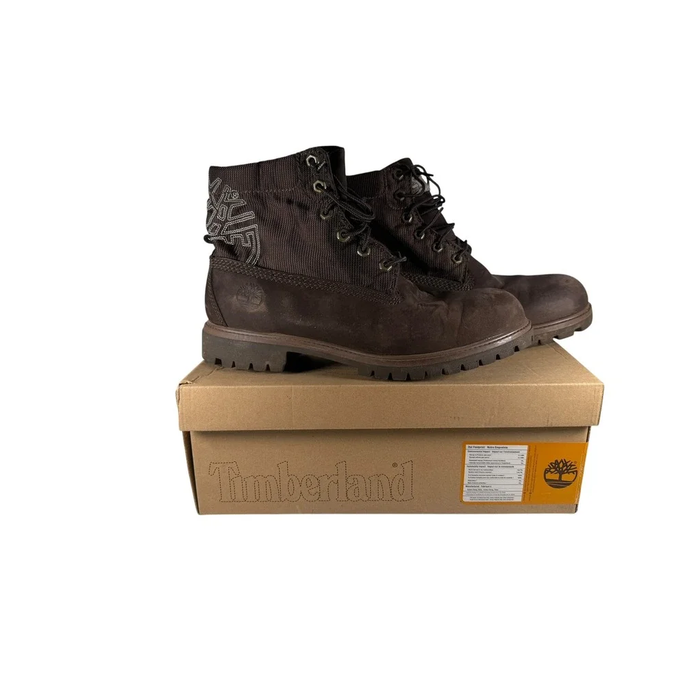 Timberland Roll Top Stitch Boots Mens 11 Brown Excellent 69551 Nubuck Cordura